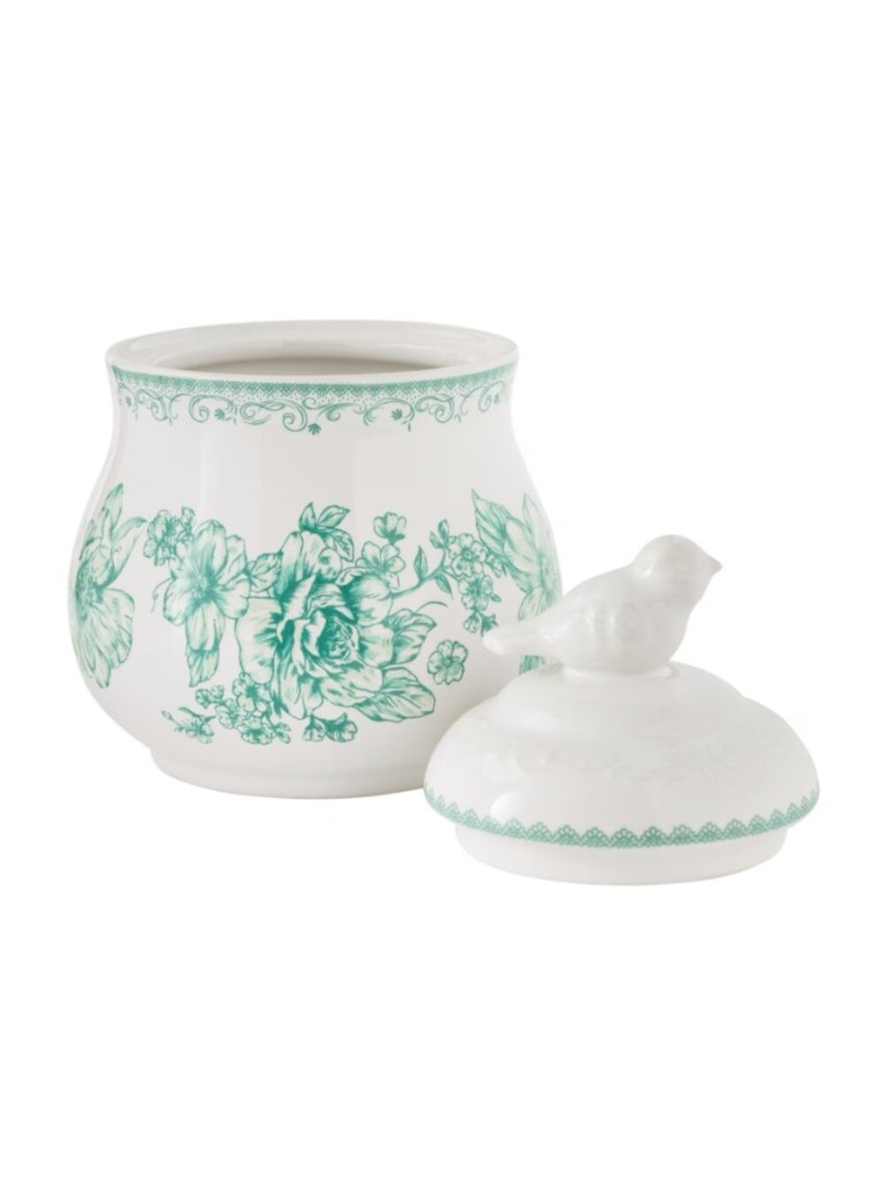The Pioneer Woman Home Green Ceramic Kitchen Floral Sugar Bowl with Bird Lid - Picture 5 of 5
